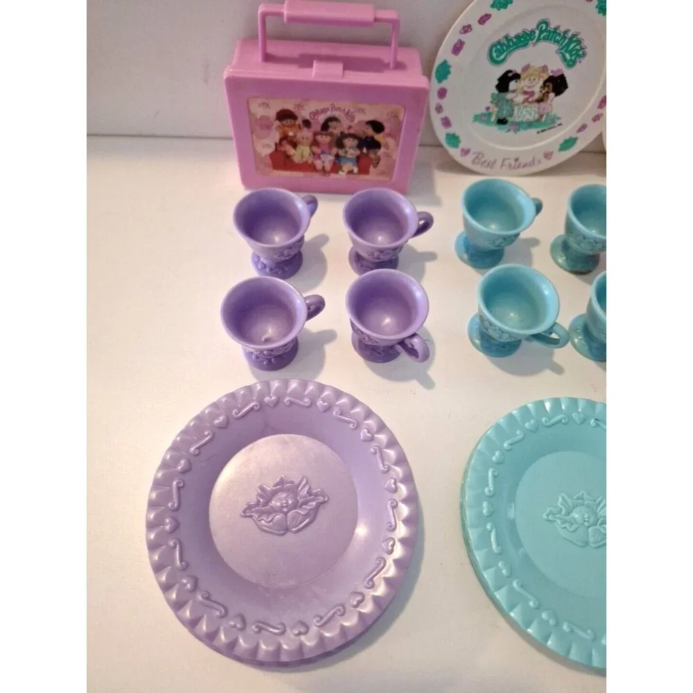 Cabbage Patch Kids Tea Party Vintage 80s Doll Lunchbox Purple Pink Blue Plastic - Picture 6 of 11